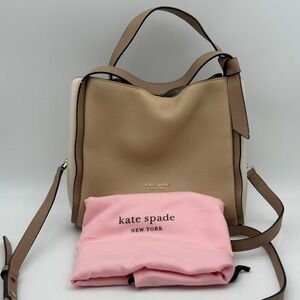 Kate Spade Knott Medium Satchel Pebbled Leather Crossbody Bag Tan White Beige
